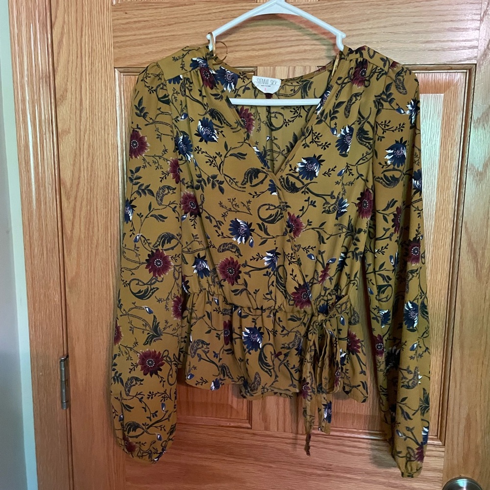 Floral Mustard Peplum Blouse